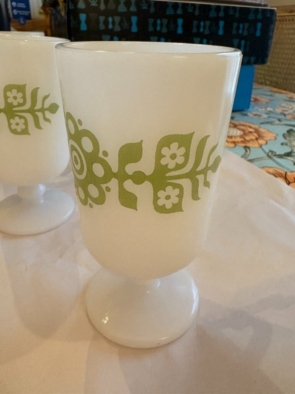 Set of 9 Vintage Glassbake Pedestal Mugs